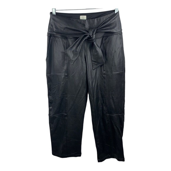 Joie Sz S Womens Faux Leather High Rise Tie Waist Cropped Pants Tummy Control - Picture 1 of 14